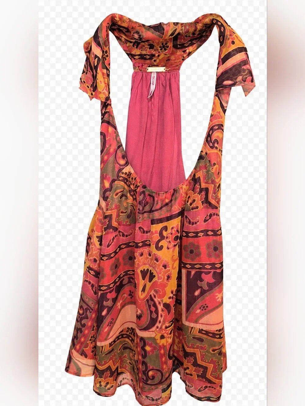 Free People Boho Paisley Print Sleeveless Tunic Top Medium Pink Orange